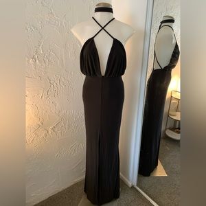 Sexy long black dress with frontal slit